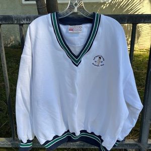 Vintage 90’s Slazenger Golf Pro-AM Logo White V-Neck Sweater Size L Mens